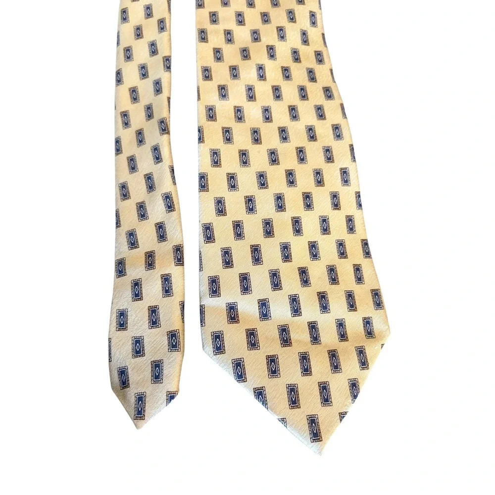Stafford Men's Silk Tie Yellow Geometric Diamond Print 60